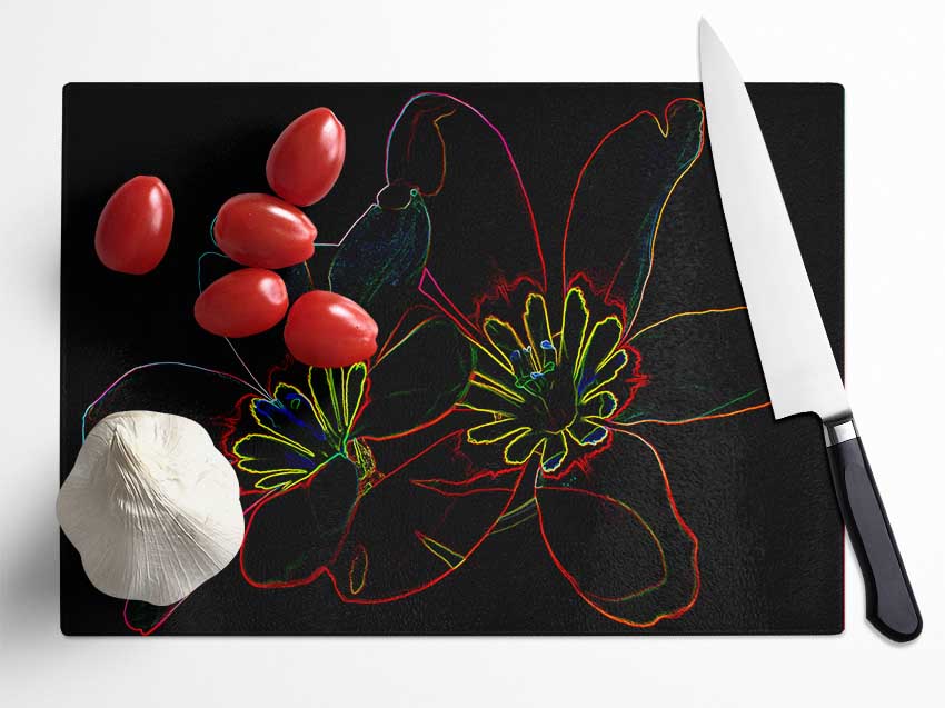 Abstarct Neon Floral 38 Glass Chopping Board