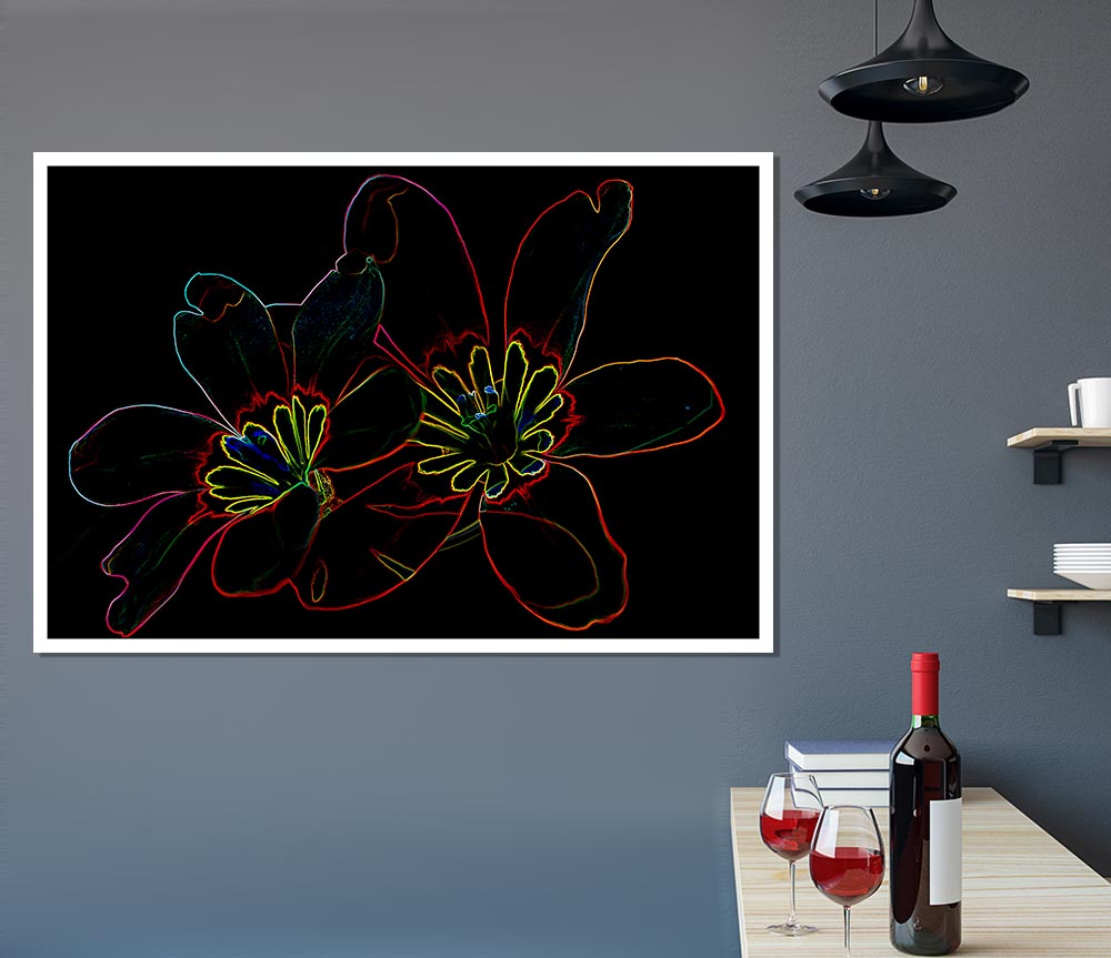 Abstarct Neon Floral 38 Print Poster Wall Art