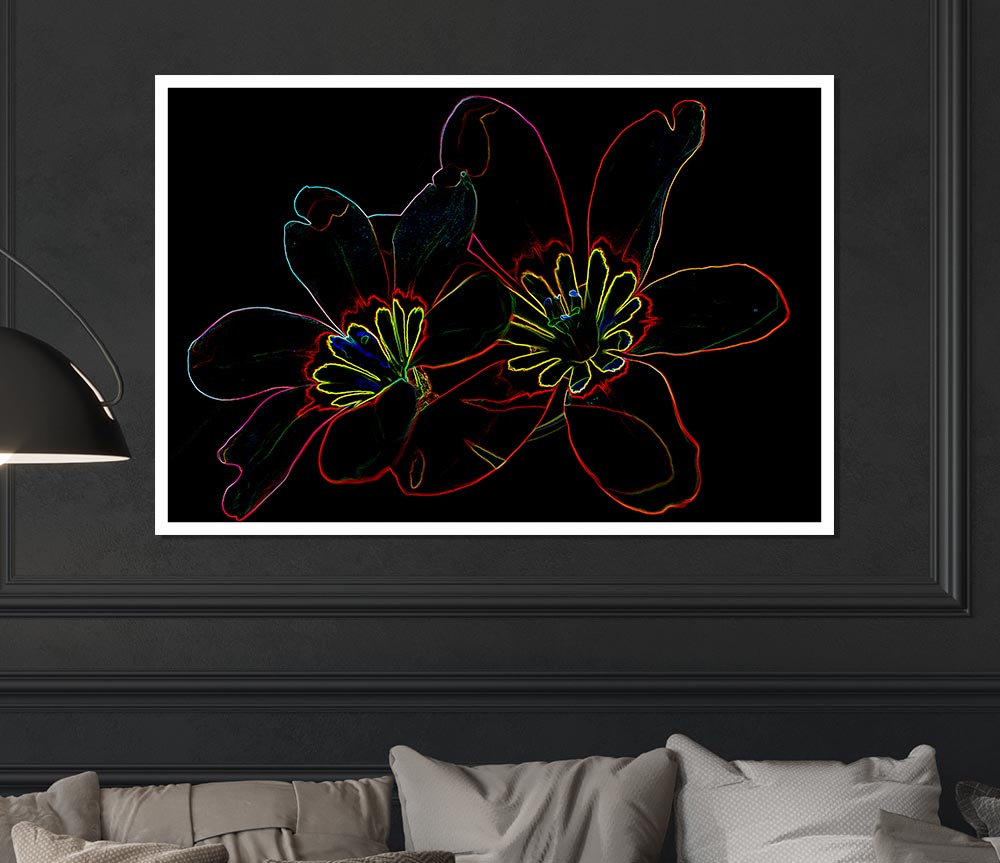 Abstarct Neon Floral 38 Print Poster Wall Art