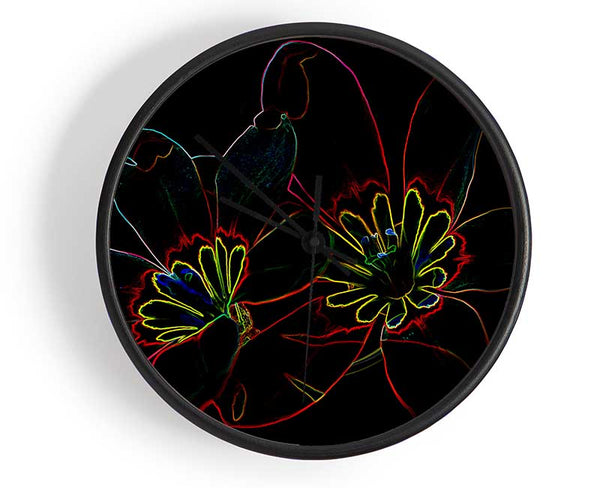 Abstarct Neon Floral 38 Clock - Wallart-Direct UK