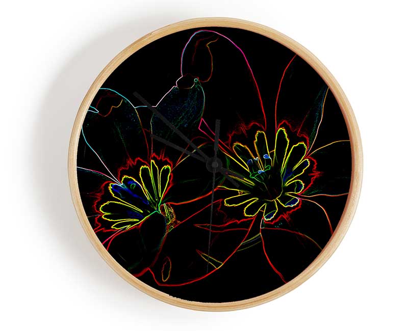 Abstarct Neon Floral 38 Clock - Wallart-Direct UK