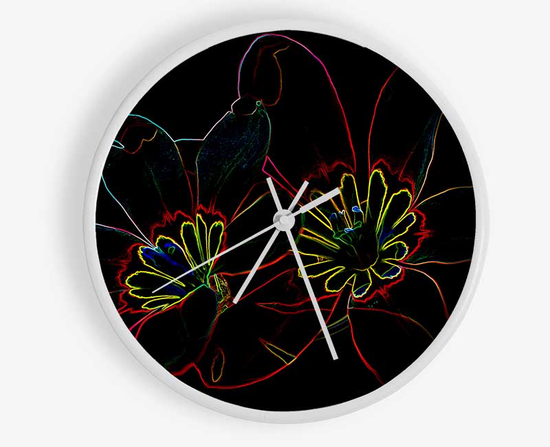 Abstarct Neon Floral 38 Clock - Wallart-Direct UK