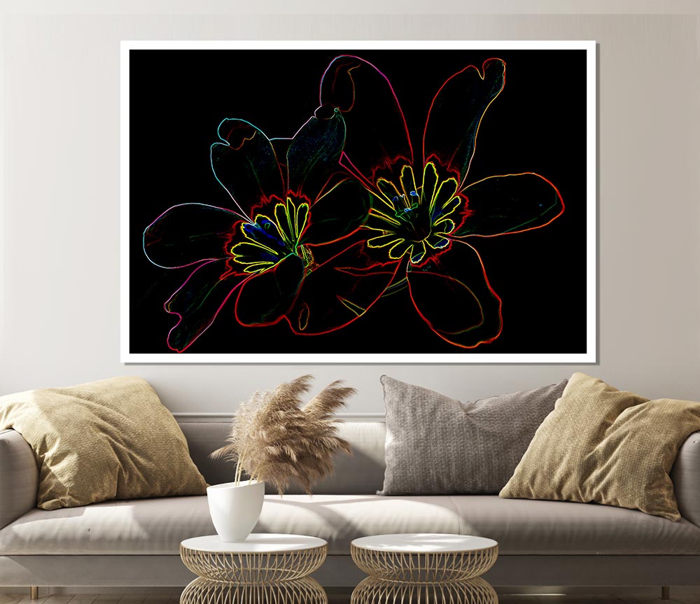 Abstarct Neon Floral 38 Print Poster Wall Art