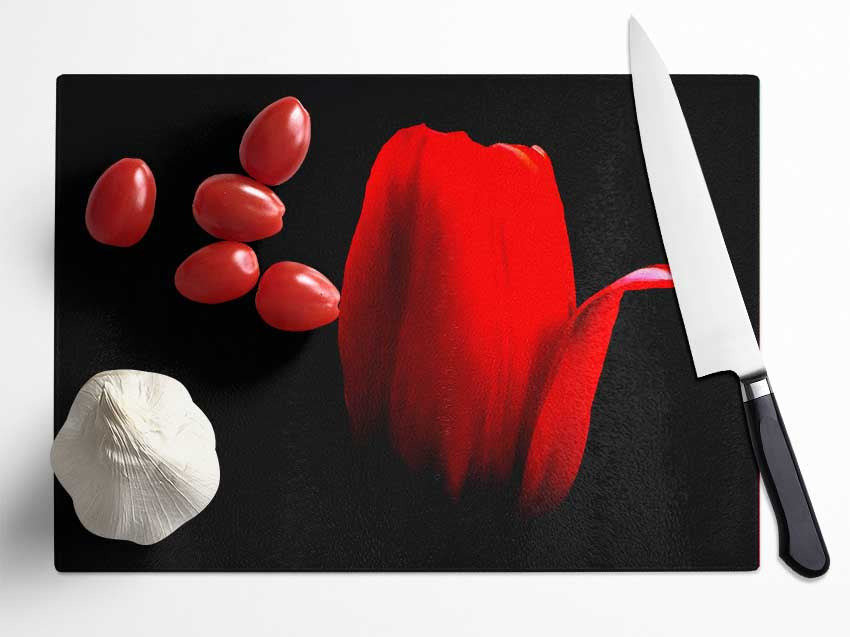 Fire Red Tulip Petal Glass Chopping Board