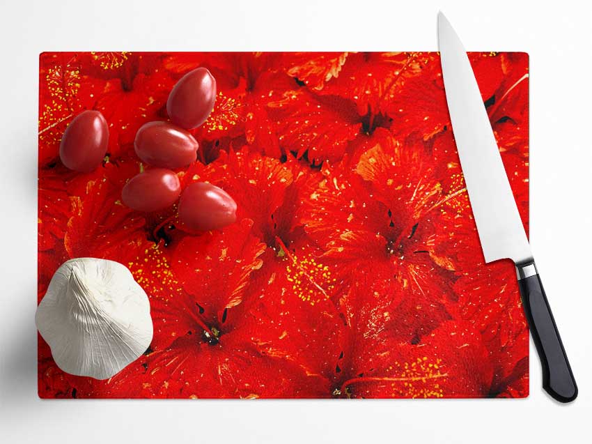 An Ocean Of Red Leaves Glass Chopping Board