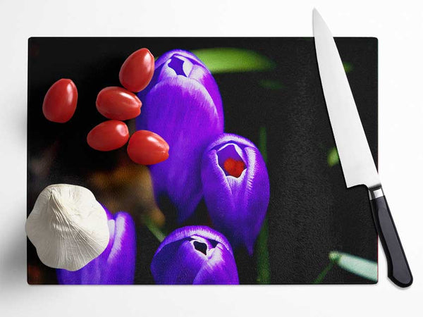 Purple Crocus Delight Glass Chopping Board