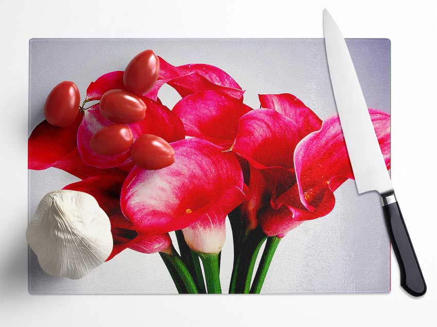 Pink Lily Bouquet Glass Chopping Board