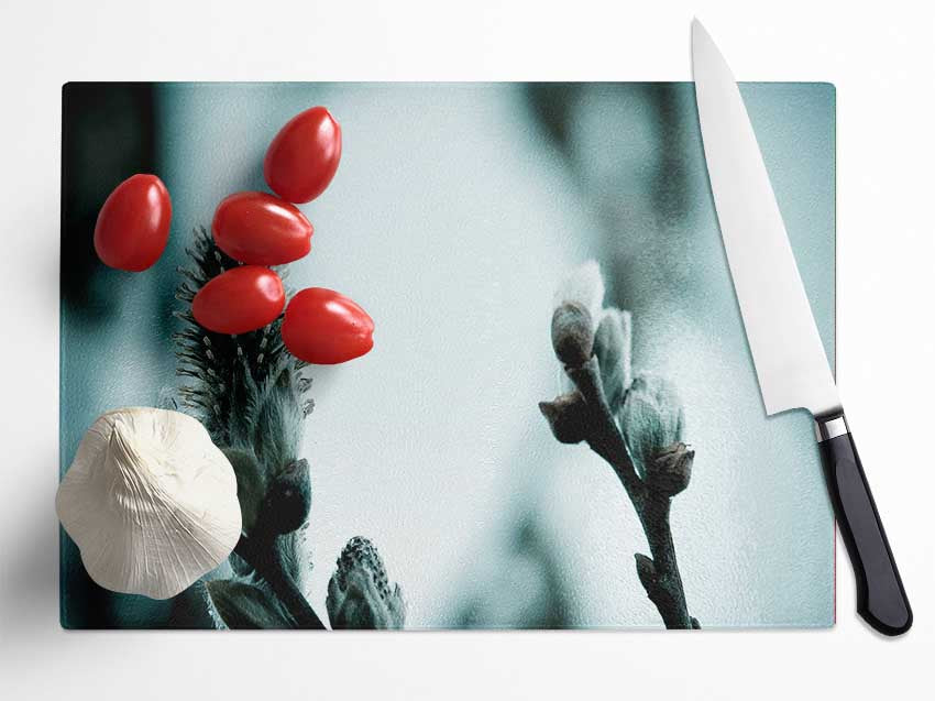 Winter Snow Flowers Glass Chopping Board