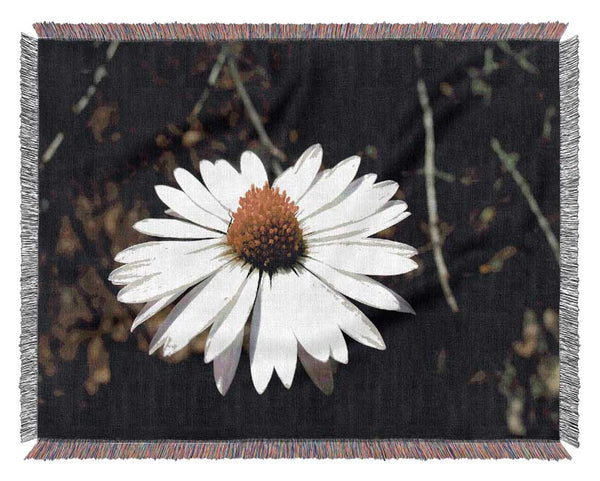 White Single Daisy Head Woven Blanket