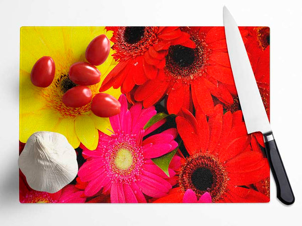 Gerbera Galore Glass Chopping Board