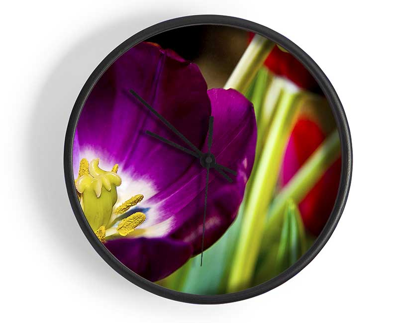 Purple Tulip Centre Clock - Wallart-Direct UK