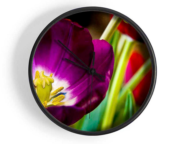 Purple Tulip Centre Clock - Wallart-Direct UK