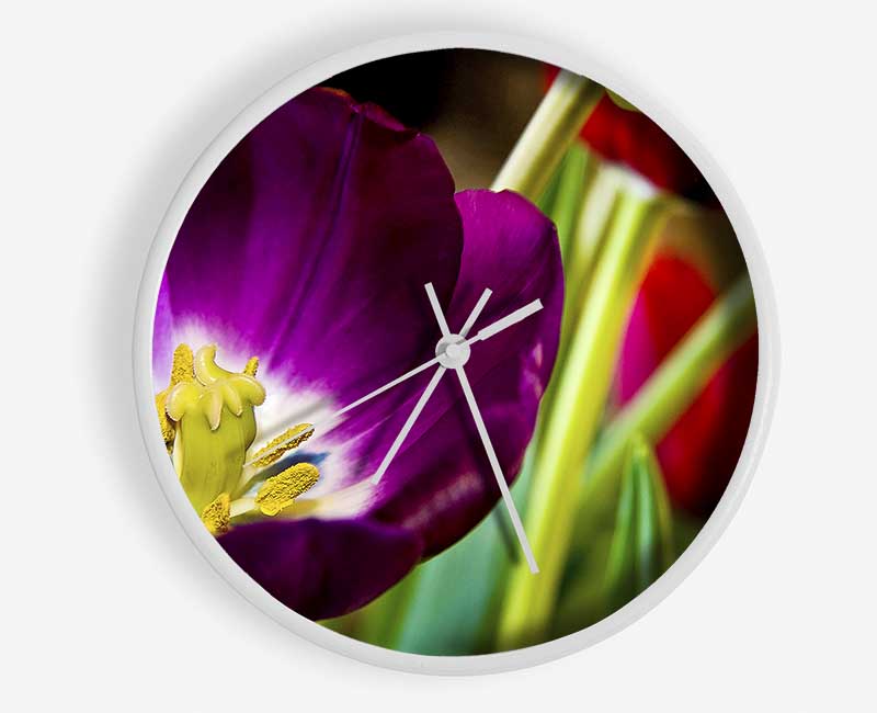 Purple Tulip Centre Clock - Wallart-Direct UK