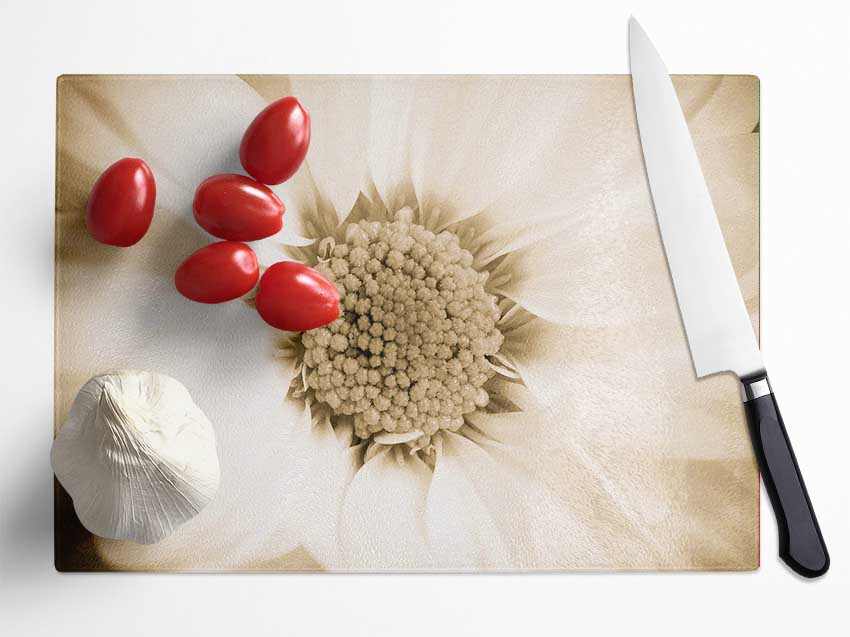 White Petal Heaven Glass Chopping Board