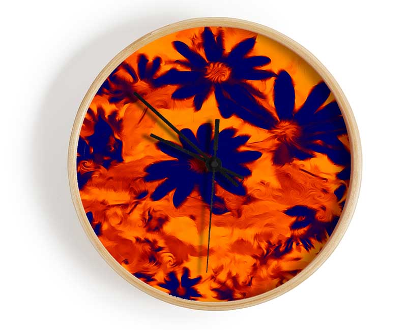 Purple On Orange Flowers Clock - Wallart-Direct UK