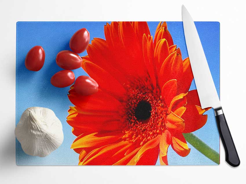 Orange Gerbera Skies Glass Chopping Board