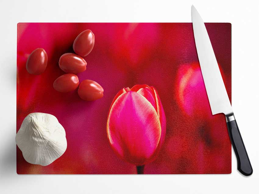 Pink Tulip Abstract Glass Chopping Board