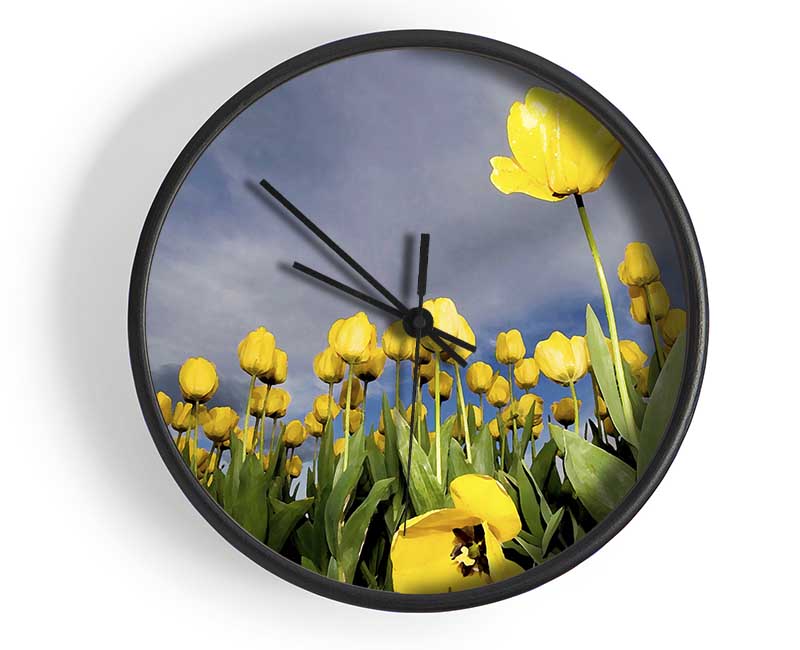 Yellow Tulip Field Storm Clock - Wallart-Direct UK