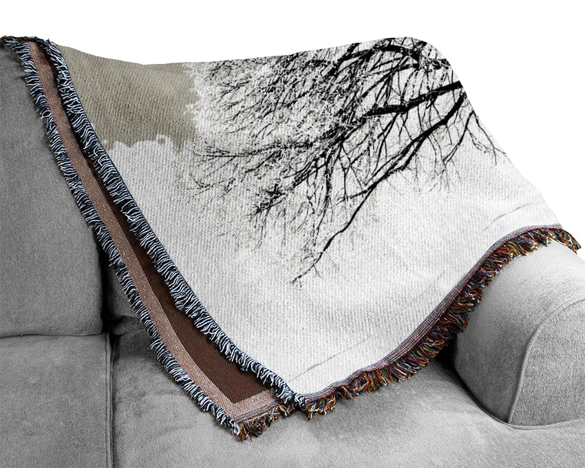 Winter Tree B n W Woven Blanket