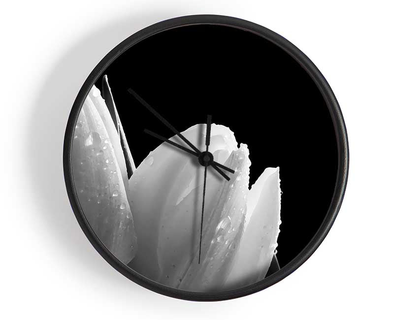 Black And White Tulip Beautys Clock - Wallart-Direct UK