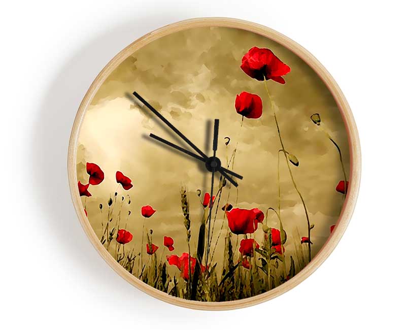 Red Poppy skies Clock - Wallart-Direct UK