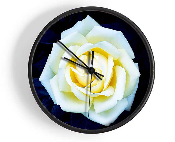 Yellow Rose On Blue Leaves Clock - Wallart-Direct UK