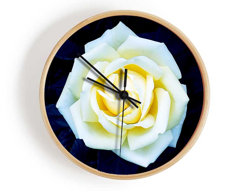 Yellow Rose On Blue Leaves Clock - Wallart-Direct UK