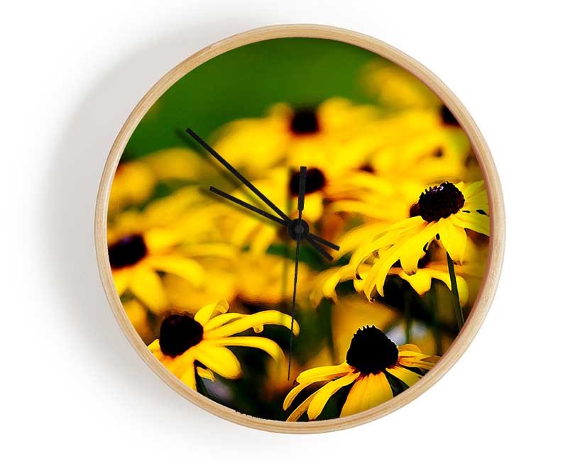 Yellow Daisy Pom Poms Clock - Wallart-Direct UK