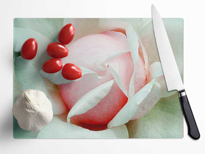 Soft Pink Rose Bud Glass Chopping Board