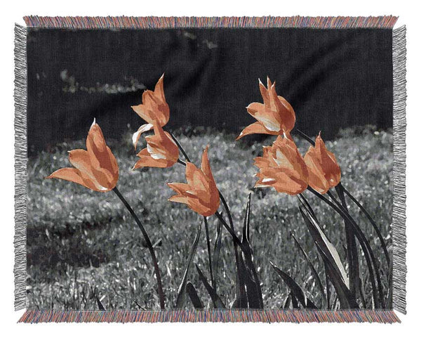 Orange Tulips On B n W Woven Blanket