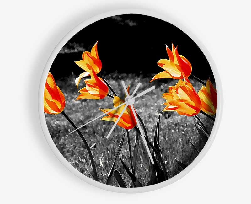 Orange Tulips On B n W Clock - Wallart-Direct UK