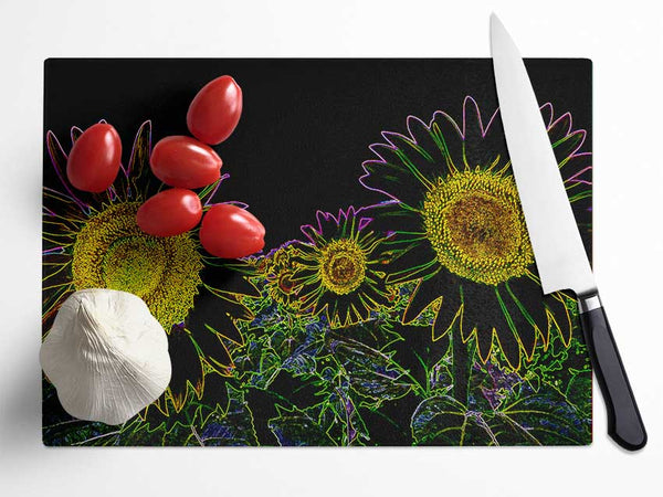 Abstarct Neon Floral 36 Glass Chopping Board