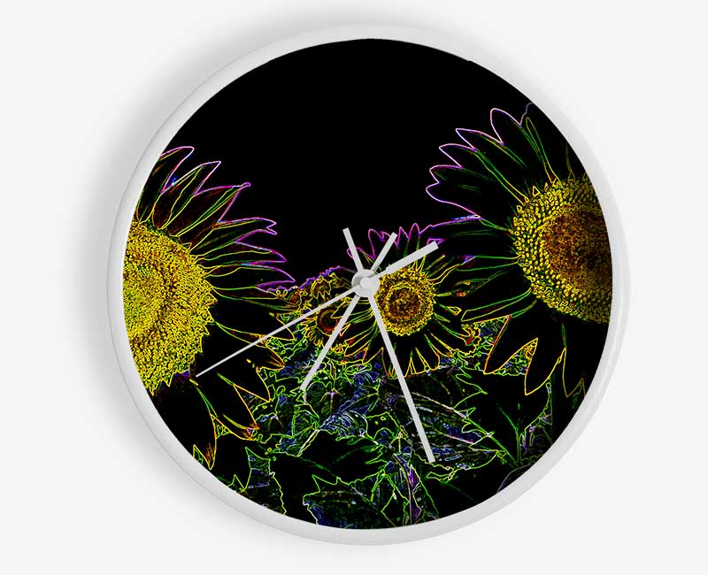 Abstarct Neon Floral 36 Clock - Wallart-Direct UK