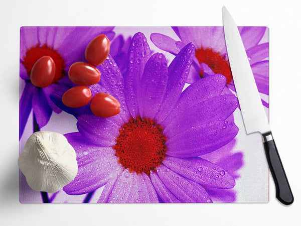 Purple Dew Drop Daisys Glass Chopping Board