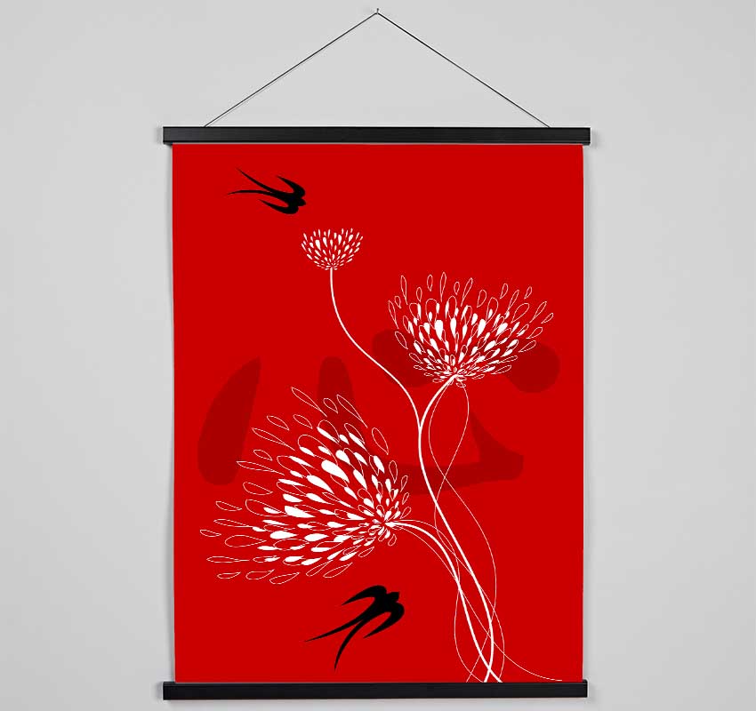 Flower Doves White On Red Hanging Poster - Wallart-Direct UK