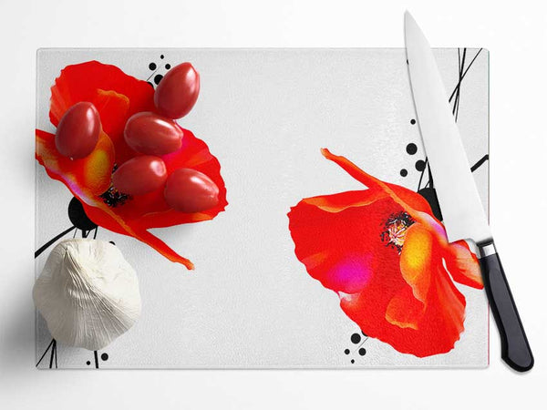 Twin Poppy Abstract Glass Chopping Board