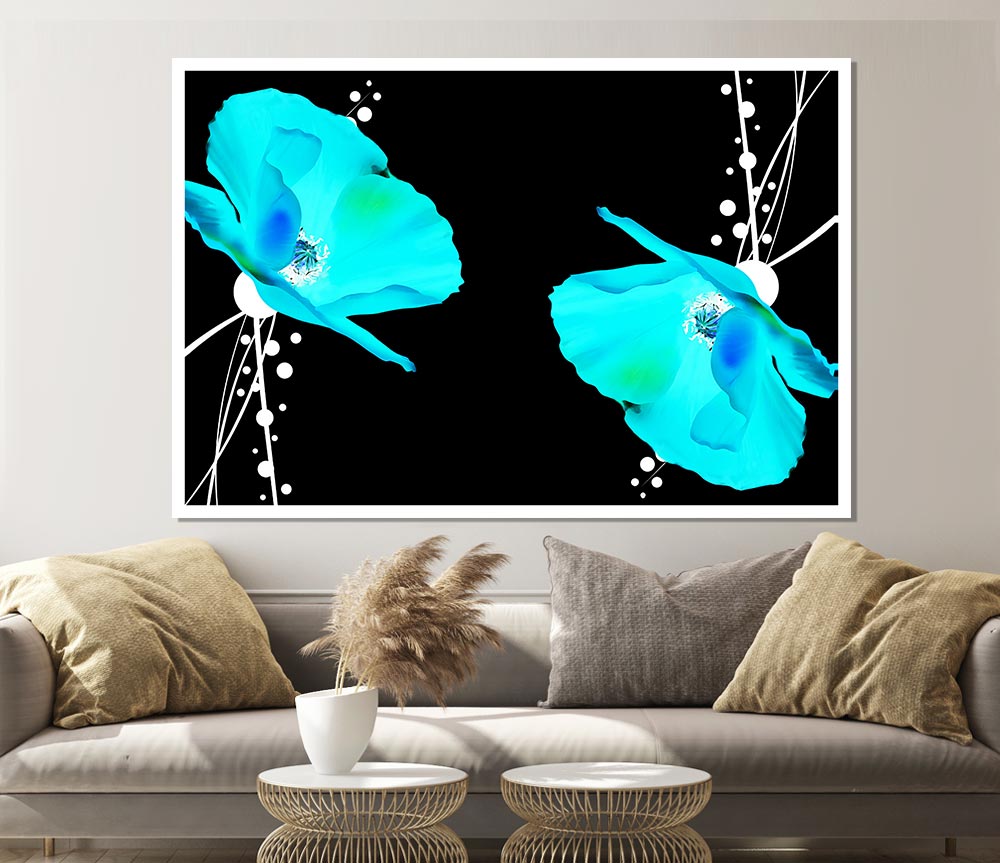 Blue Poppy Abstract Print Poster Wall Art