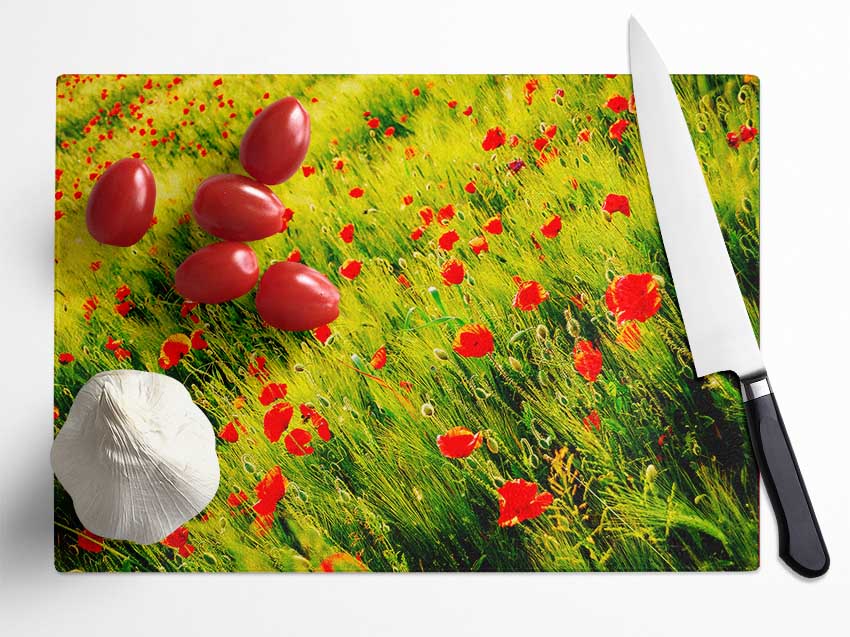 Wild Poppy Field Glass Chopping Board