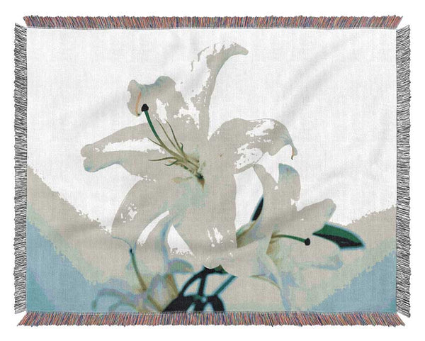 White Flowers In Bloom On Baby Blue Woven Blanket