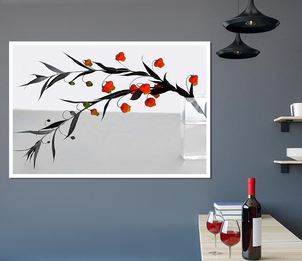 Vase Of Orange Buds B N W Print Poster Wall Art