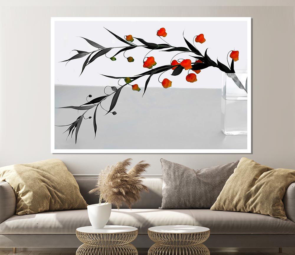 Vase Of Orange Buds B N W Print Poster Wall Art