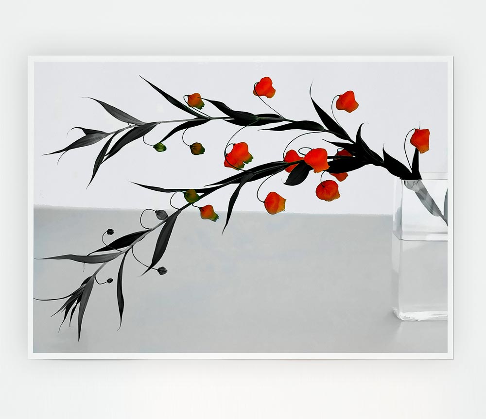 Vase Of Orange Buds B N W Print Poster Wall Art