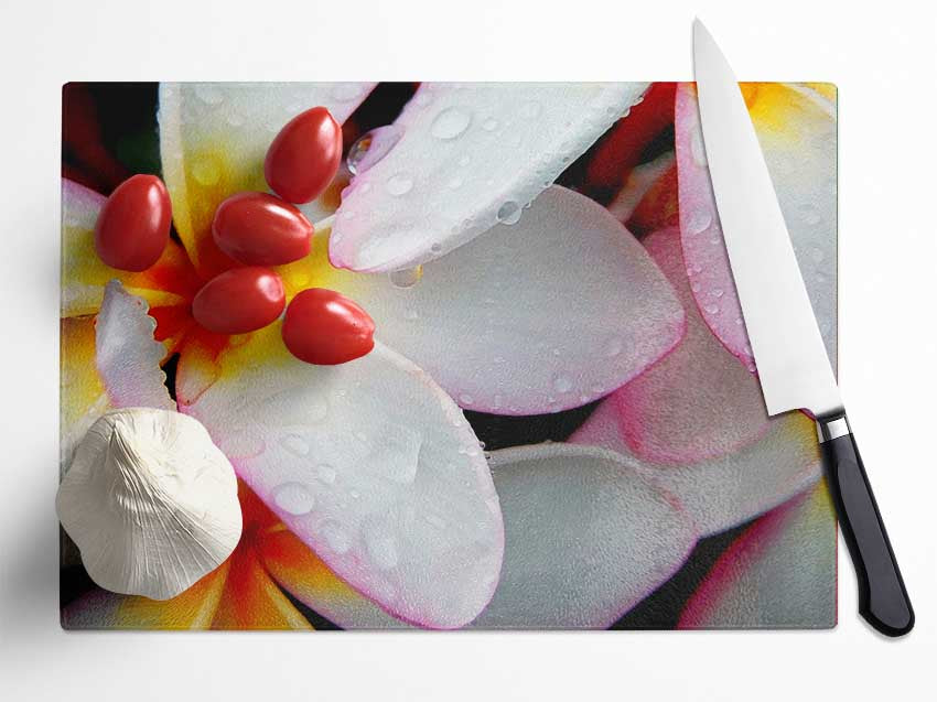 White Petal Dewdrop Glass Chopping Board