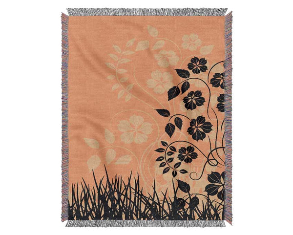 Black Flowers In Yellow Sun Woven Blanket