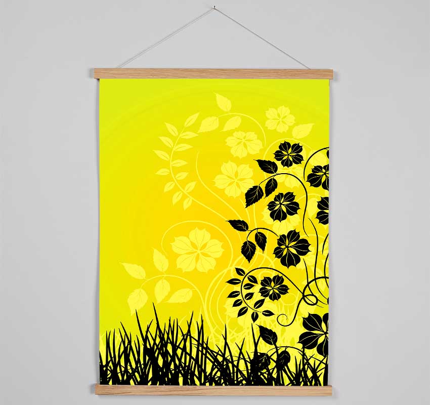 Black Flowers In Yellow Sun Hanging Poster - Wallart-Direct UK