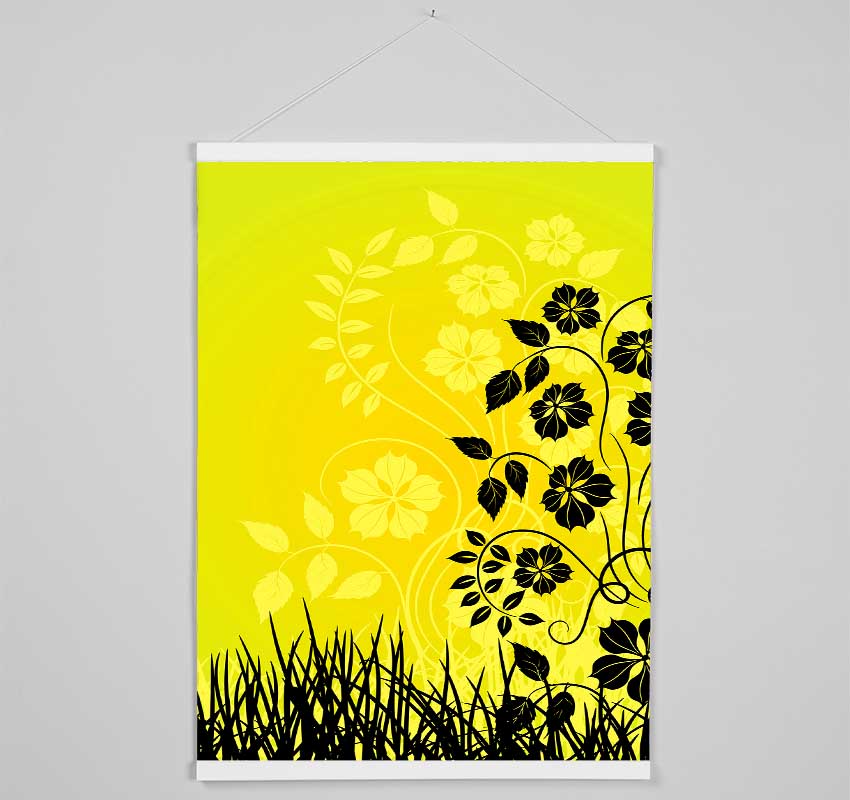 Black Flowers In Yellow Sun Hanging Poster - Wallart-Direct UK