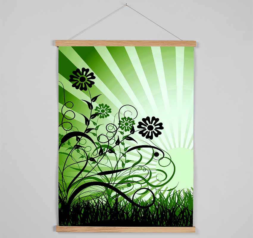 Green Sunrays Hanging Poster - Wallart-Direct UK