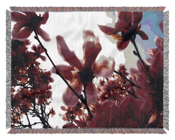 Pink Cherry Blossom In Sunlight Woven Blanket