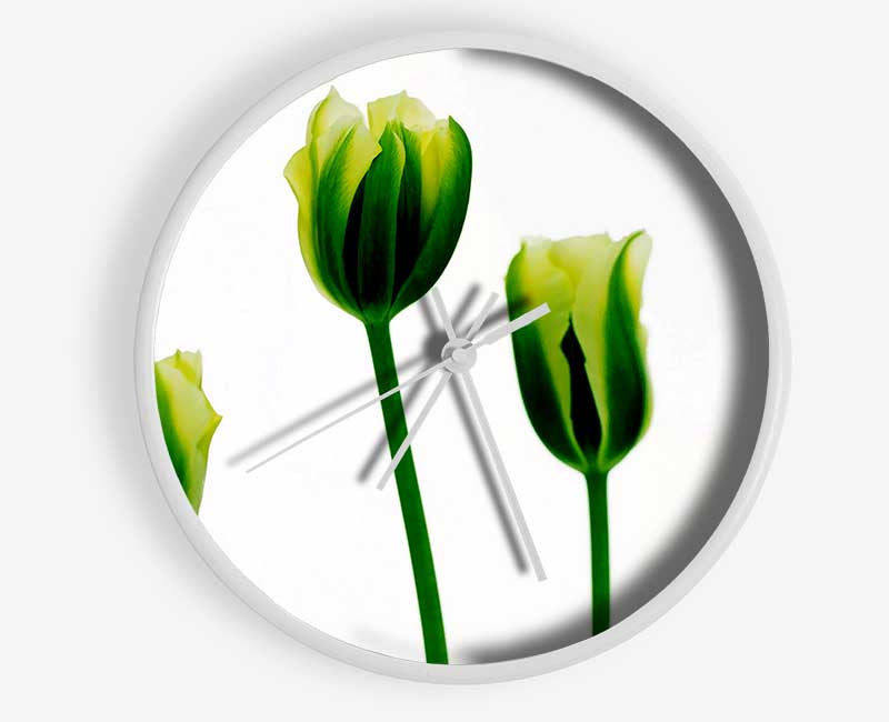 White Green Tulip Parade Clock - Wallart-Direct UK