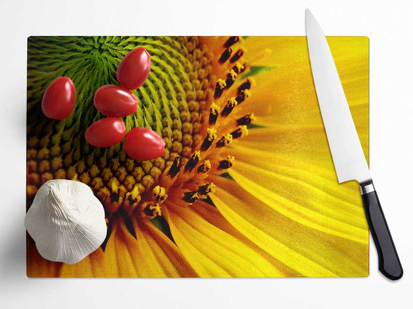 Yellow Sunflower Centre Glass Chopping Board